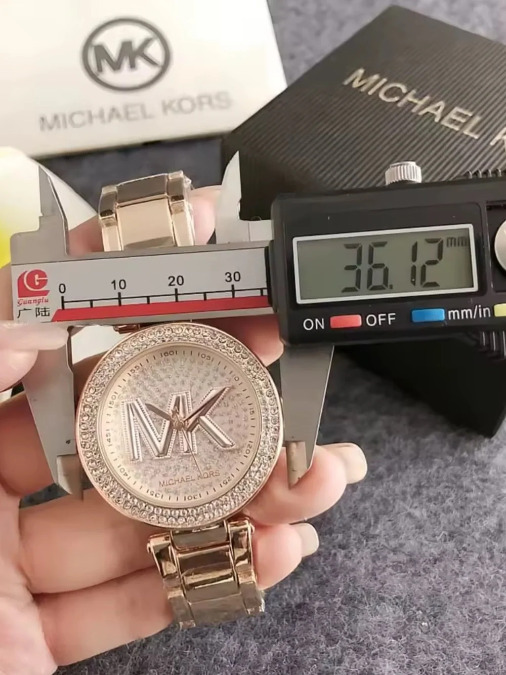 Michael Kors Rose Gold Tone Crystal MK Logo Bracelet Watch
